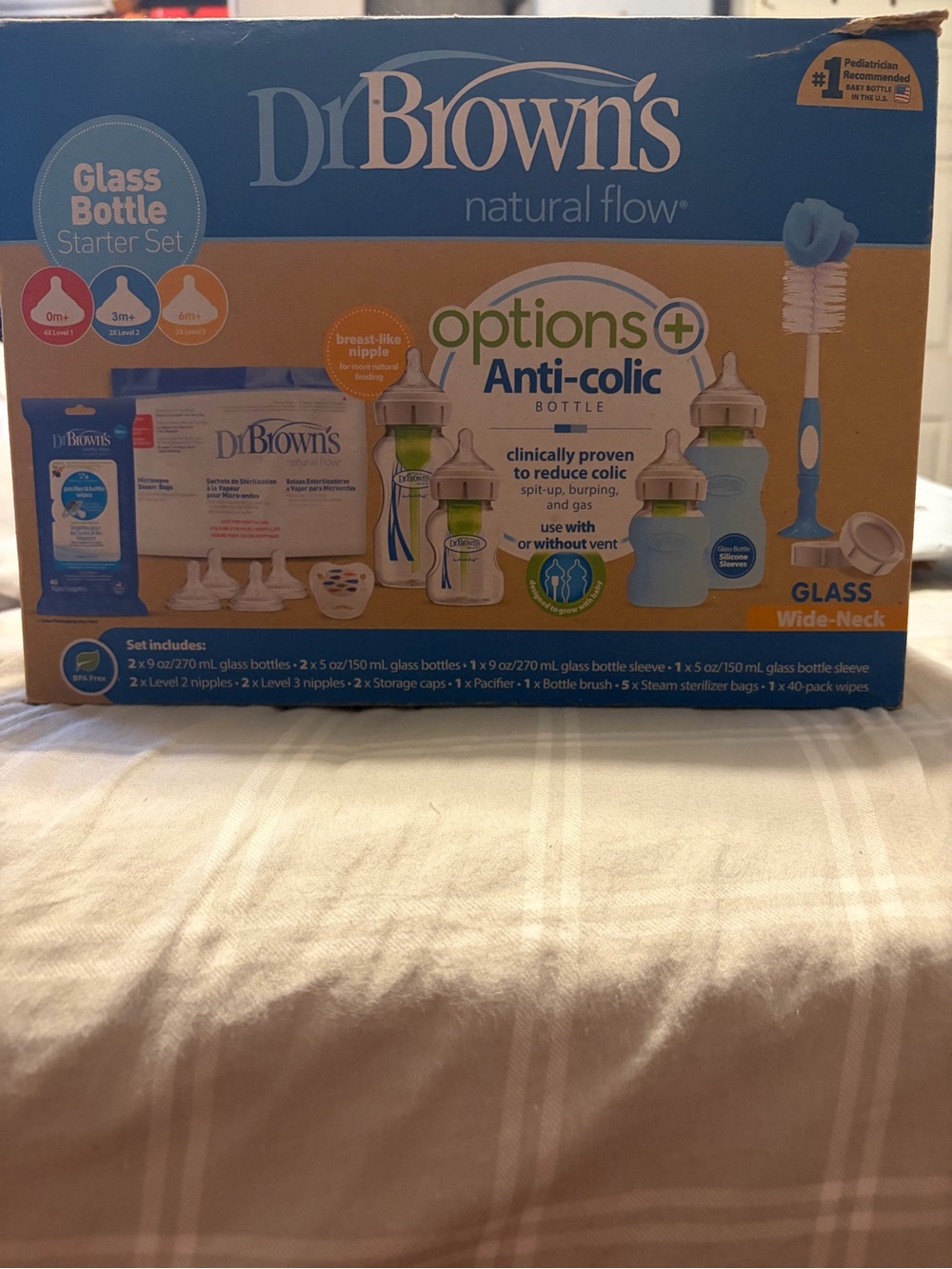 Dr. Brown's Options+ Anti-Colic Glass Bottle Starter Set - Blue